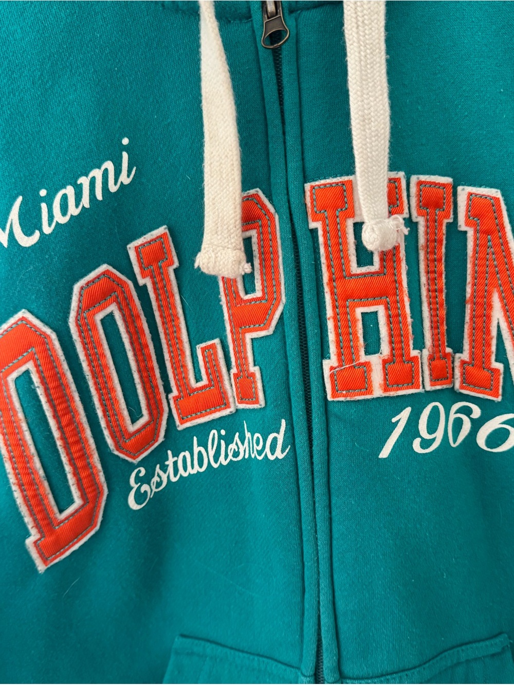 Teal Miami Dolphins Varsity Zip Hoodie with Orange Applique